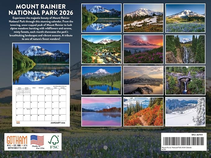 Mount Rainier National Park Calendar 2026 Monthly Wall Calender 12 Month | American Made In The USA