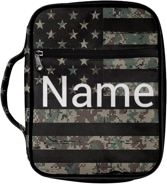 Coldinair Camo American Flag Bible Case for Men Women Custom Name Bible Bag Covers for Men,Personalized Book Carrying Case Holder for Women,Fits for Standard/Large Size