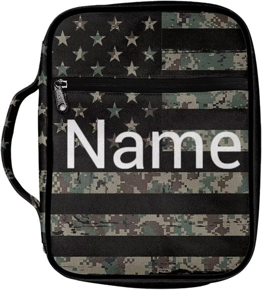 Coldinair Camo American Flag Bible Case for Men Women Custom Name Bible Bag Covers for Men,Personalized Book Carrying Case Holder for Women,Fits for Standard/Large Size