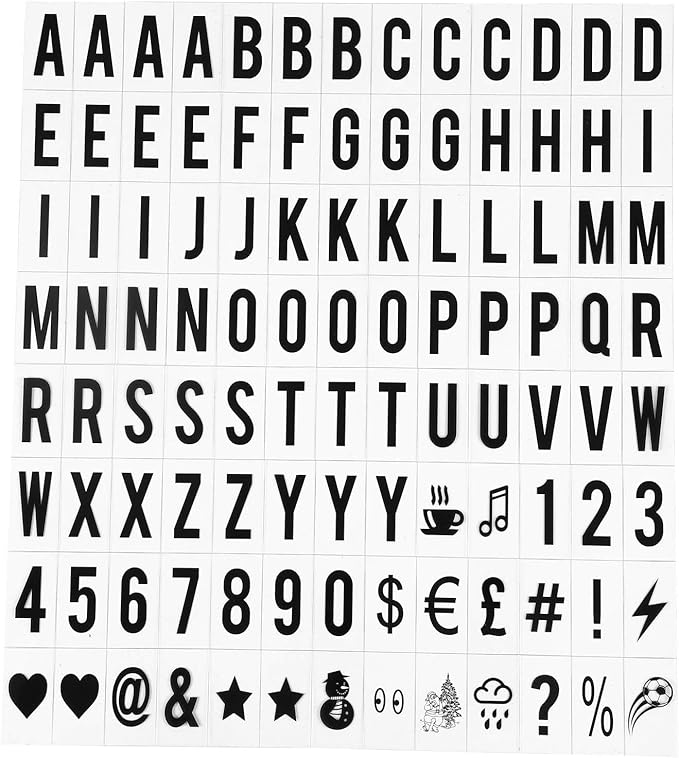 A Set 104Pcs Black Cinematic Lightbox Replacement Letters & Numbers Signs Black for A4 Light Up Letter Box Sign Message Board, Presentation Boards 65.4x35mm (LED Light Box is NOT Included!!)
