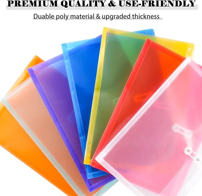 Legal Size Plastic Envelopes with String Tie Closure, 1-1/4" Expansion Clear Poly Envelope Side Loading File Folder Document Organizer for Legal Size Paper, Filing Folders, Office School Home (14)