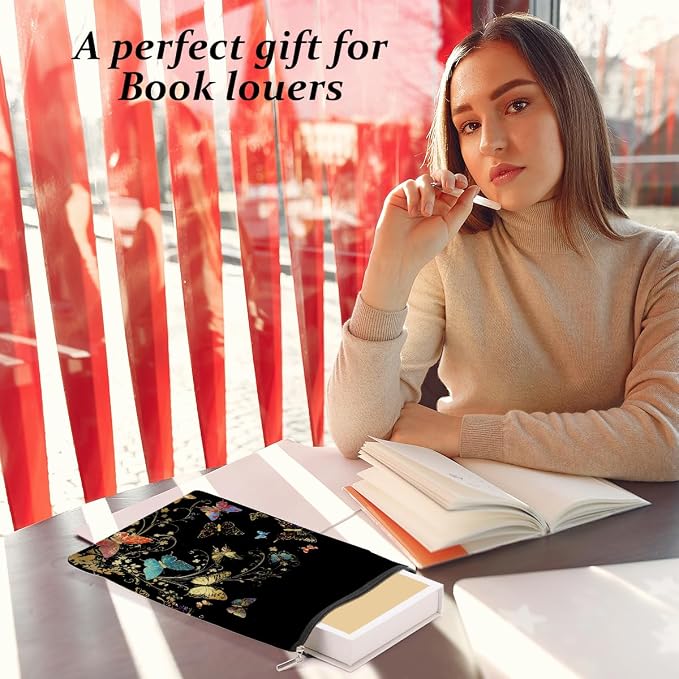 Butterfly Book Sleeve Books Lovers Gifts Aesthetic Book Cover Protector with Zipper and Front Pocket Books Pouch Accessories Bookish Gifts Butterfly Gift for Women Readers