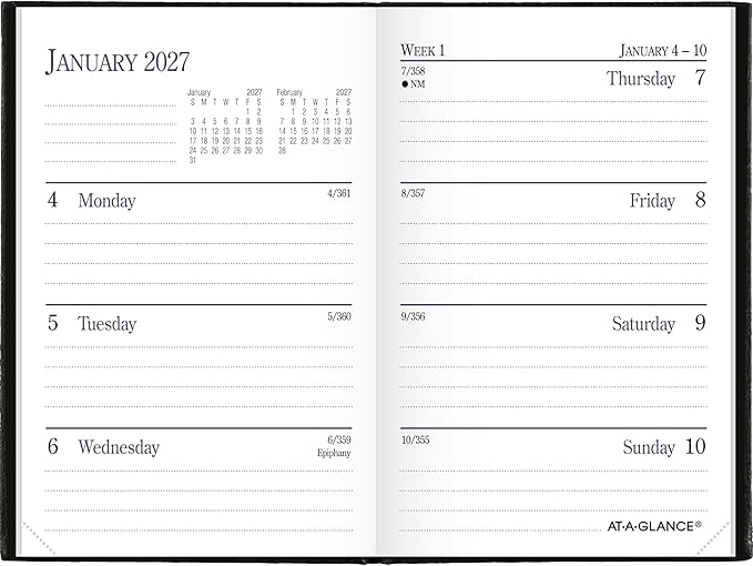 AT-A-GLANCE 2027 Planner, Weekly & Monthly, 2.75" x 4.25", Pocket Size Fine Diary, Faux Leather Hardcover, Black (72010527)