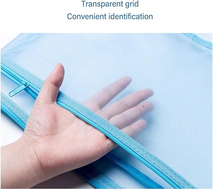 10PCS Nylon Mesh Zipper Pouch Bags, Double Layer A4 Document Organizer Puzzle Storage Bag with Handle for Board Games Home School Office Supplies (Blue)