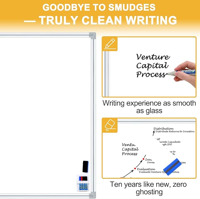 120"x48" Premium Belgian Enamel Whiteboard | Magnetic Dry Erase Board | Commercial Grade Porcelain Wall-Mounted Board | Zero Ghosting, Stain-Resistant Surface for Office, Home, Classroom (White)