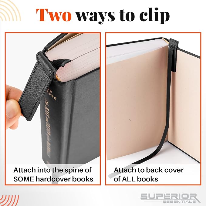 Superior Essentials Planner Magnetic Bookmark - Genuine Leather, Single Long Ribbon Bible Bookmark for Book Lovers - Amplify Your Love for Books with Our Elegant Ribbon Page Marker (1PC, Black)
