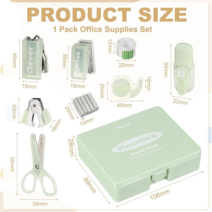 PATIKIL 2 Pack Office Supplies Set, 8pcs Desk Supplies Set Stapler Tape Dispenser Scissors Accessories Kit Mini Office Supply Kit Cute Small for Desk Women Organizer, Green Blue
