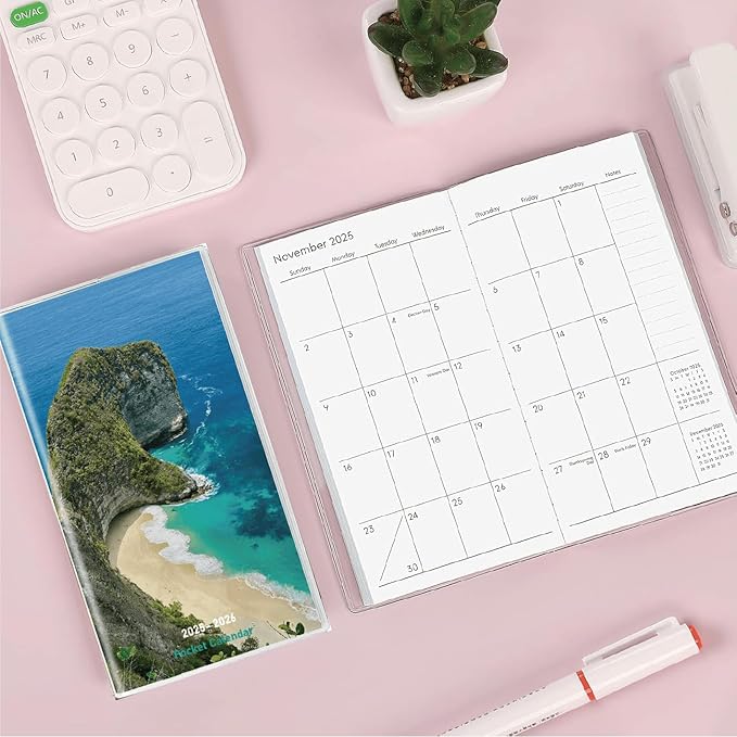 Pocket Calendar 2025-2026 Planner, Daily Weekly Monthly Planner Jan 2025 to Dec 2026 (3.7" x 6.7") Page Size, Daily Planner 2025 for Purse - Sea Island