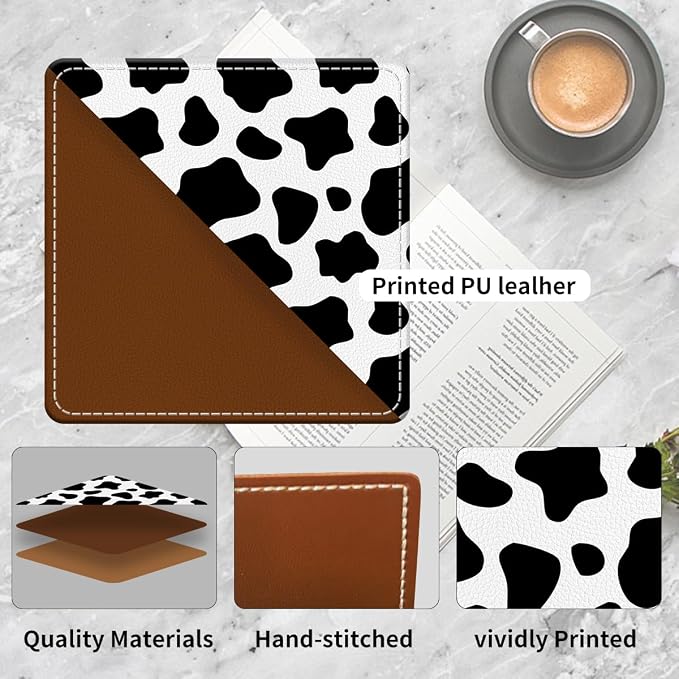 Cute Leather Bookmarks, Fun Triangle Making Corner Bookmark, Book Accessories for Reading Book Lovers, Unbreakable Page Markers for Women Men Black White Cow Print