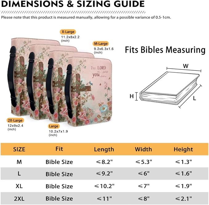 Retro Style Flowers and Cross Bible Case with Bookmark Waterproof Bible Cover Case for Women Lightweight Bible Bag with Handle Pockets Church Book Bag