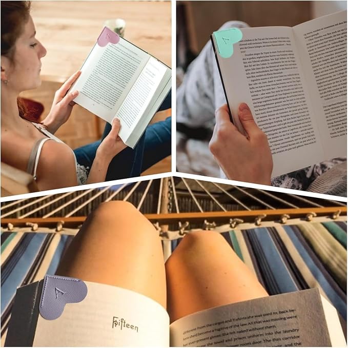 Personalized Leather Heart Bookmark, 26 Letters Customized Corner Book Mark for Reading Women, Book Marker with Initials，Cute Gifts (Red+Light Pink, X)