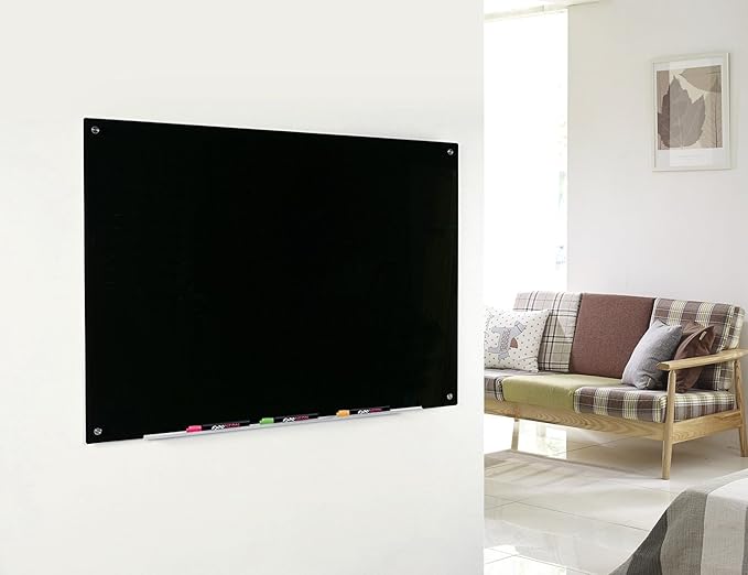 Audio-Visual Direct Magnetic Black Glass Dry-Erase Board Set - 3' x 2' - Includes Magnets, Hardware & Marker Tray