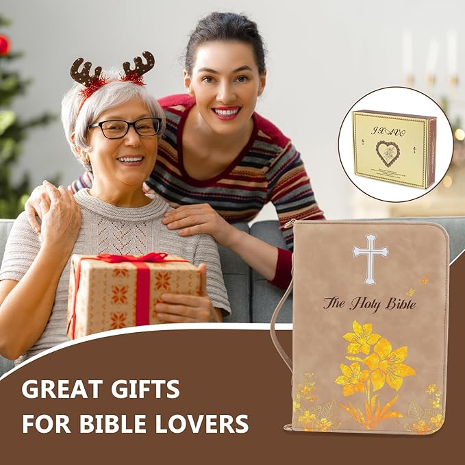 Bible Cover Case for Women & Men, JXAVO PU Leather Bible Covers, Large Bible Carrying Book Case with Handle & Shoulder Strap, Bible Cases with Zippered Pocket, Bibles Bag Accessories for Girls Boys