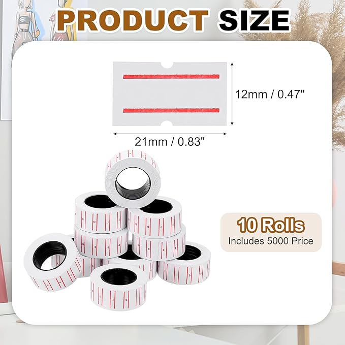 PATIKIL Pricing Labels, 10 Rolls 5000 Price Price Gun Labels Self-Adhesive Rectangular Puzzle Shape Marker Tag Stickers for Date Gun, White-Red