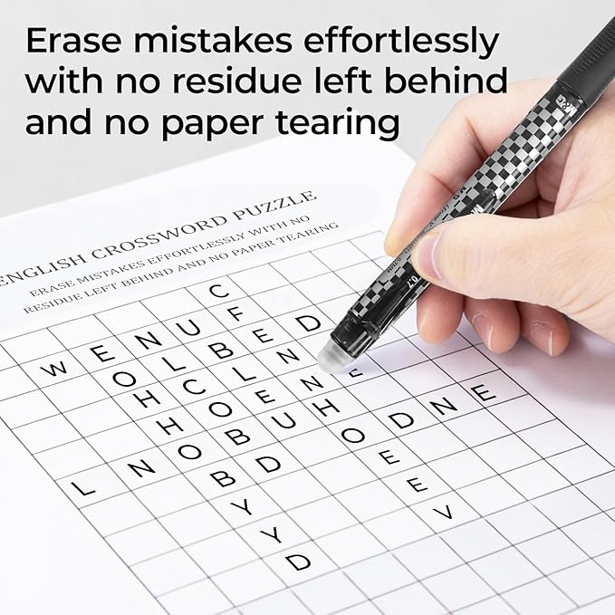 M&G Erasable Pens, 6 Pcs Medium Point 0.7mm Black Ink Eraserable Gel Pens for School, Journaling, & Office Writing Crossword Puzzles