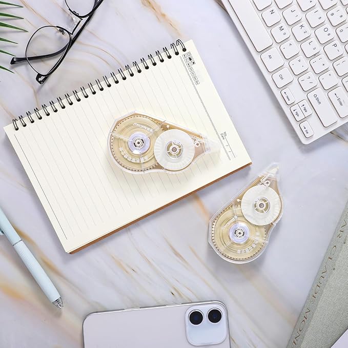 100 Ft Long Correction Tape, Tear-Resistant Beige Correction Tape Smooth Glide Quick Dry Correct Tapes for School Office Supplies, Crafting, Note Taking, Journal (2 Pieces)
