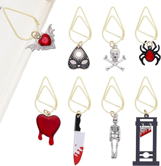 Dark Romance Metal Bookmark - 8 PCs Personalized Cool Unique Paperclip Book Marks Fantasy Horror Skeleton Page Markers Gifts for Reading Lover Women Men Bookish Birthday School Accessories
