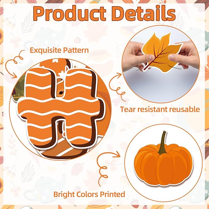 109Pcs Happy Fall Bulletin Board Decorations Set Autumn Thanksgiving Fall Tree Maple Pumpkin Leaf Scarecrow Cutouts with Glue Points for Home School Chalkboard Wall Decor