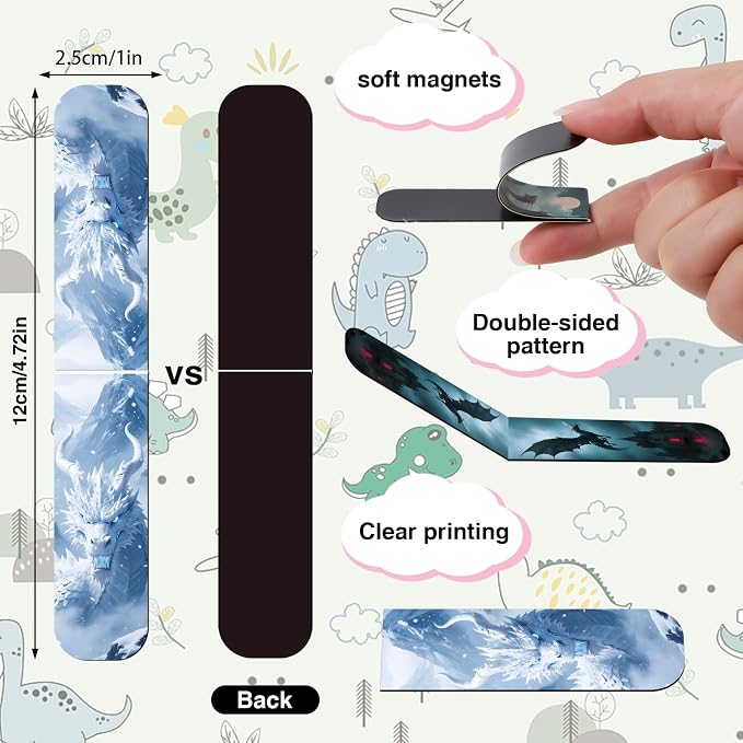 Wxiben Dragon Magnetic Bookmark Gifts - 30 Pcs Cool Dragon Bookmarks Fantastic Animal Book Mark Magnet Book Marker Page Clip for Women Men Bookworms Reading Book Lovers Home Office Favor