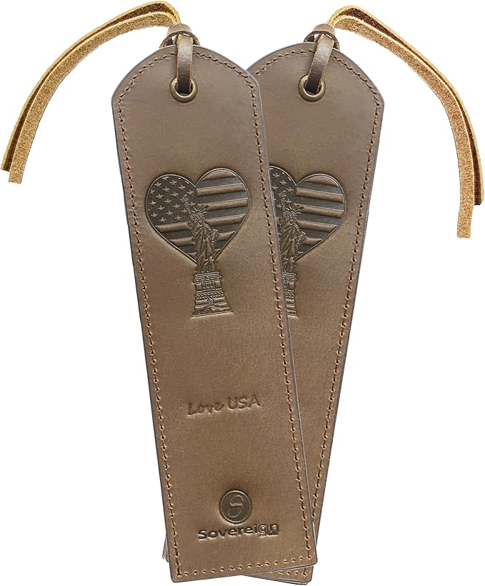 Sovereign-Gear Premium Leather Bookmark | Elegant Smart Bookmark for Men and Women | 2 Perfect Leather Bookmarks with USA Flag Heart for Readers, Writers, and Book Lovers (7x2) Leather Gift