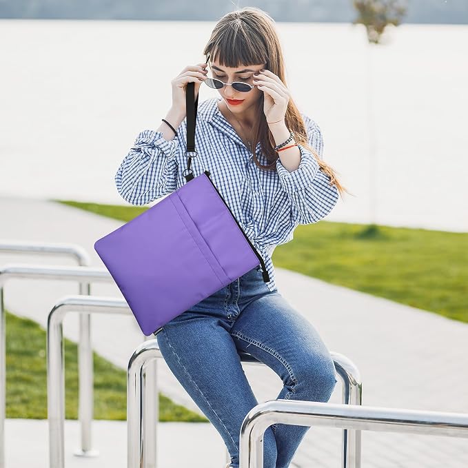 Book Sleeves with Zipper, Travel Book Protector Pouch for Paperbacks & Hardcover Books, Book Covers Bags Carry Case/Front Pocket & Handle Strap for Book Lovers Mother's Day (Purple, 2 Pcs)