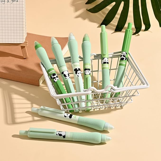 8Pcs Erasable Gel Ink Pens, Cute Retractable Pen with Erasers, 4 Black & 4 Blue Pen Set, 0.5mm Fine Tip Smooth Writing Pens, Comfort Grip for Note Taking and Crossword Puzzles (Green)