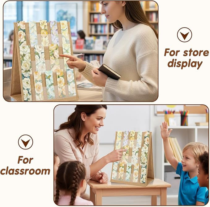 Faccito Bookmark Display Stand, Double Sided Portable Holder for Bookmarks, Linen Fabric Desktop Display Rack for Craft Fairs, Markets, Handmade Vendors