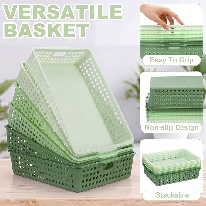Green 6 Pack Plastic Classroom Paper Baskets, Turn in Trays, Organizing Desk Tray for A4 Papers, Classroom Storage Turn in Bins, for Teachers and Students, Office Desk Room Trays