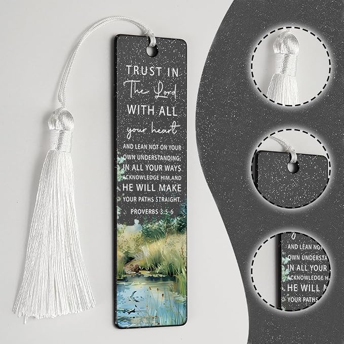 Christian Trust and Guidance Bookmark, Inspirational Gift for Believers, Uplifting Gift for Spiritual Readers, Spiritual Bookish Present, Unique Water & Scripture Design Bookmark, WCB74