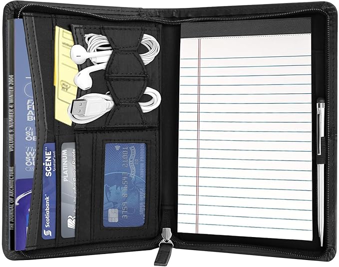 Junior Padfolio Portfolio with 5 x 8 Writing Pad, A5 Business Portfolio Binder Folder Organizer Multi-Function Combination Case for Women/Men, Black