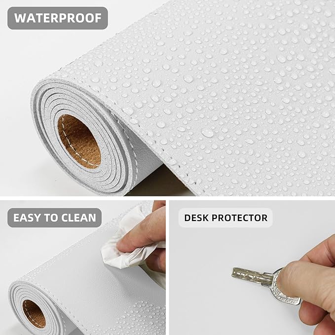 AFIING Cork Desk Mat 55" x 17", Dual-Sided Natural Cork & PU Leather Desk Pad, Non-Slip Waterproof Large Mouse Pad for Office, Home & Gaming (White)