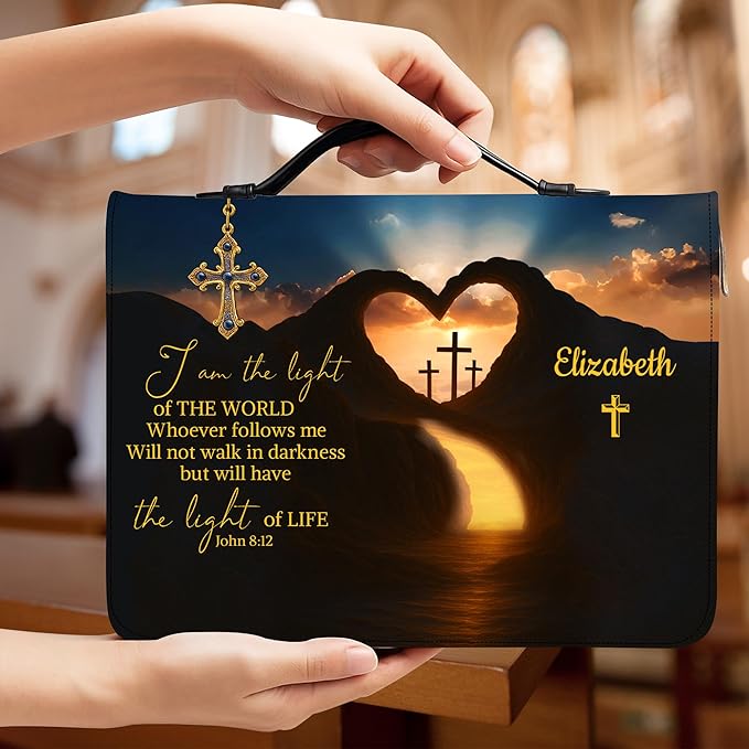 Personalized Bible Cover for Men, Christian Bible Case PU Leather, Jeus Bags Religious Appreciation Gifts for Women Girls Daughter Christian with Handle Zipper (BIBLE-13, M-2XL)
