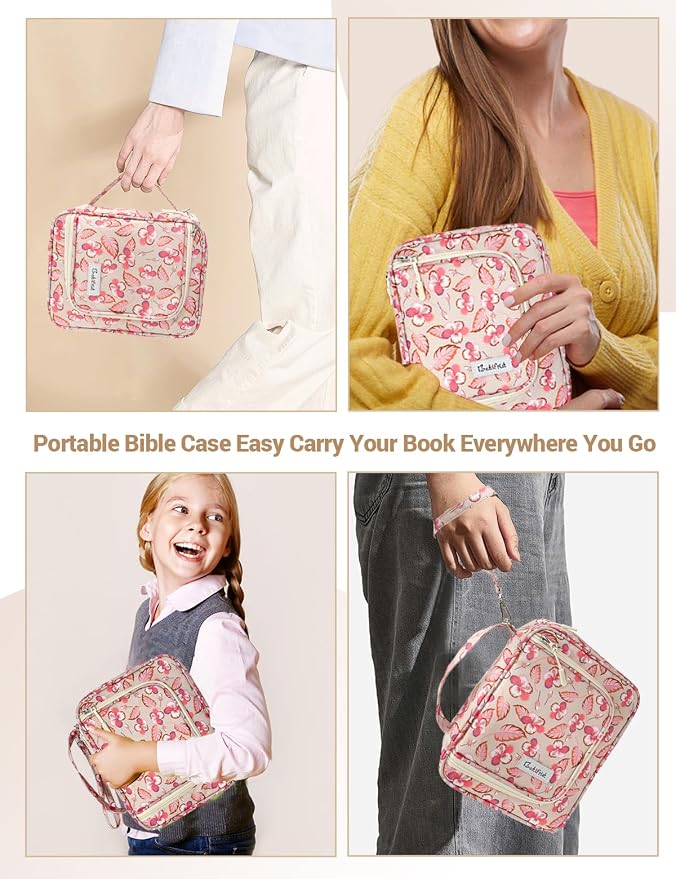 Bible Cover Case for Women, Church Book Pink Floral Bible Bag,Bible Carrying Case for Bible Accessories, Bible Book Cover with Zipper Pockets for Gils fits Bible Size Up to 9.5"x8"x2"