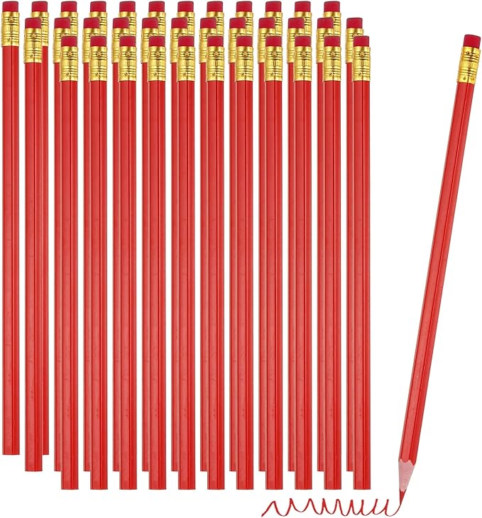 PATIKIL Erasable Colored Pencils, 36 Pcs Oil Color Pencils with Erasers Hexagonal Rod Wooden Colored Pencils for Tests Marking Grading Art Painting, Red