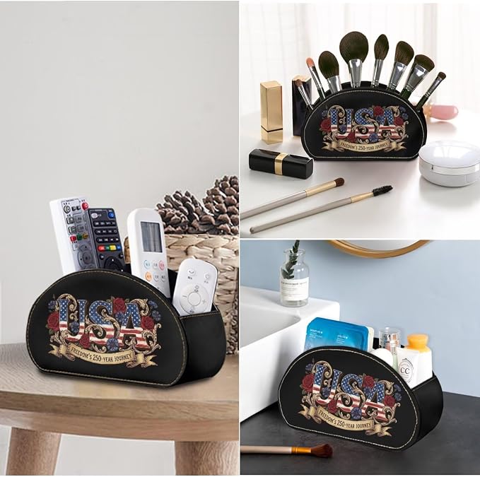 USA 250th Anniversary Remote Control Holder with 5 Compartments, Office Desk Organizers TV Stand Decor Accessory Remote Caddy,Storage for Jewelry/Cosmetic Brushs/Pens