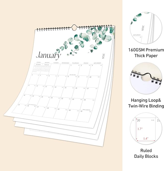 Aesthetic Wall Calendar 2026, 18 Monthly Vertical Calendar January 2026 to June 2027, 15" x 10" Modern Wall Hanging Calendar for School, Home, Office for Monthly Organizing & Planning