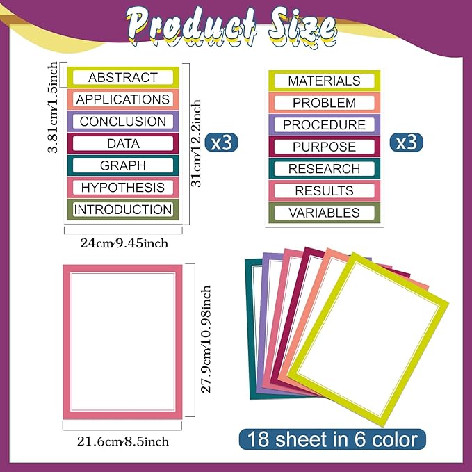 24 Sheets Science Board Supplies 18 Self Adhesive Presentation Science Subtitles & 6 Project Titles Board Sticker for School Office Supplies(Vivid Color)
