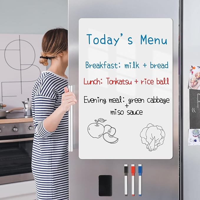 Magnetic Fridge White Board Paper, 94" x 47" Large Dry Erase Board Sheet for Organizer and Planner, Kitchen Refrigerator Whiteboard for Family to-do List, Includes Markers and Eraser