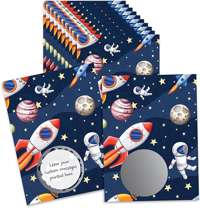 My Scratch Offs Space Theme DIY Scratch Off Cards, 3 x 4 Inches, 20 Pack, Custom Message Area with Silver Stickers
