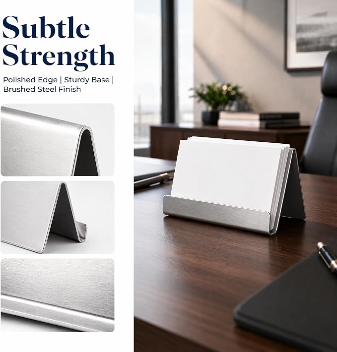 Business Card Holder, Stainless Steel Desktop Display, Metal Organizer Case, For Office Desk, Professional Name Stand, Silver Rack, Men Women Daily Use