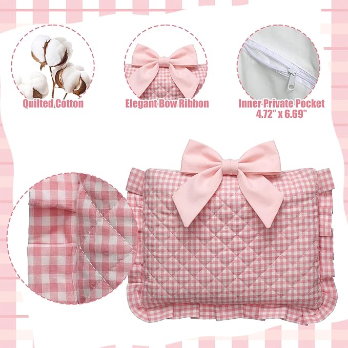 Honoson Quilted Bow Bible Sleeve Cover Case Padded Protector Washable Bible Bag Pouch Christian Gift for Women Girls Book Lover Gifts(Pink Gingham)