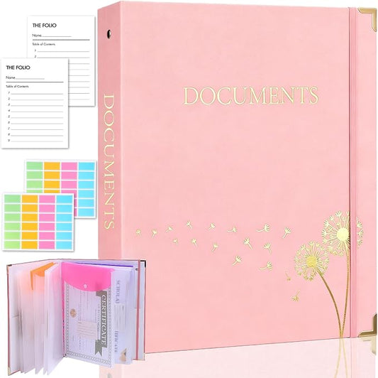XKDOUS Aesthetic Document Organizer 3 Ring Emergency Binder Linen Folio Folders with 9 Pockets Expanding File Storage Holder for Important Papers, Letters, Passports, Photos
