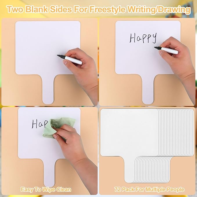 72 Pieces Dry Erase Answer Paddles Handheld Double Sided Paddles Mini White Boards Small White Board Dry Erase Signs Auction Paddles for Students Teachers Classroom Voting Bridal Shower Games