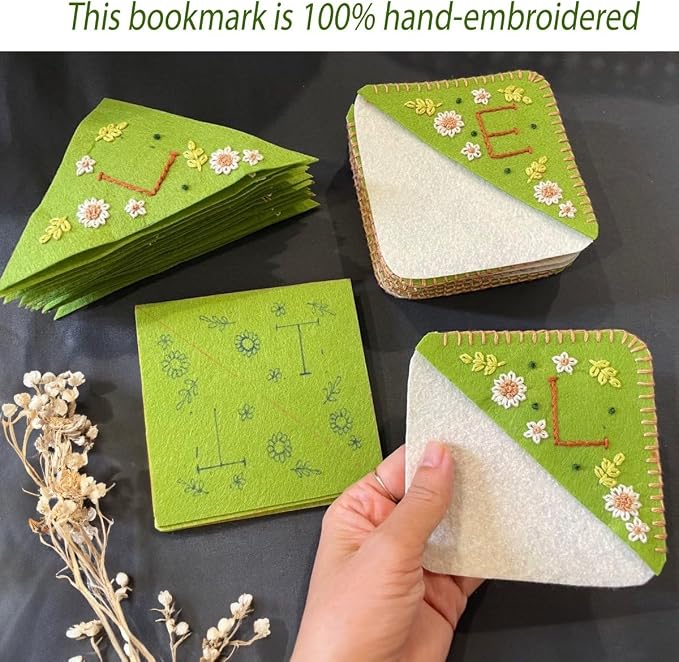 Personalized Hand Embroidered Corner Bookmark, Bookmarks for Women, Personalized Bookmark for Book Lovers, Cute Flower Book Mark by HNQCPCVU (S, Green)
