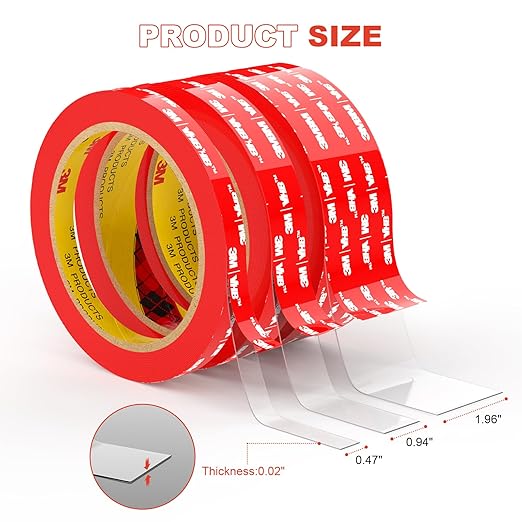 Double Sided Tape Heavy Duty VHB, 2"×16.5ft 4905 Strong Adhesive Waterproof Mounting Tape for Automotive, LED Strip Lights, DIY Home Décor Clear