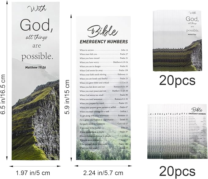 VANRA 20 Pack Books of The Bible Bookmark + 20 Pack Bible Emergency Numbers Christian Bookmarks Bulk Large Print Book Markers for Reading Religious Church Gifts for Prayers Women Men
