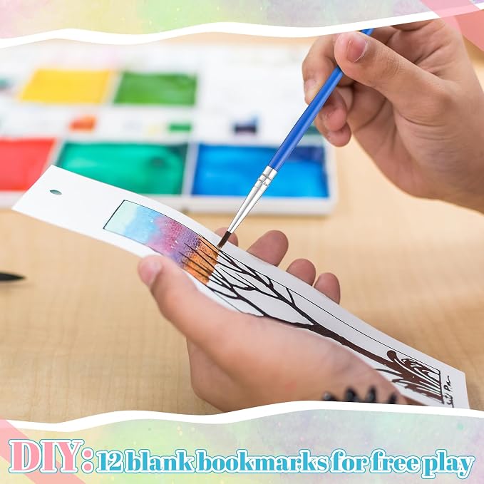 Sinmoe 120 Pcs Color Your Own Bookmarks 6 Styles Watercolor Bookmarks to Paint Card Stock Paper Watercolor Colorful Tassels Craft DIY for Classroom Projects Gifts Tags 5.9 x 2 Inch(Flower)