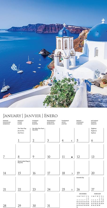 Graphique 2024 Greek Isles Mini Wall Calendar | 7” x 7” | Thick Paper | Home & Office Organizer | Large Monthly Grid | 3 Languages & Marked Holidays | 4 Month Preview Page for 2025