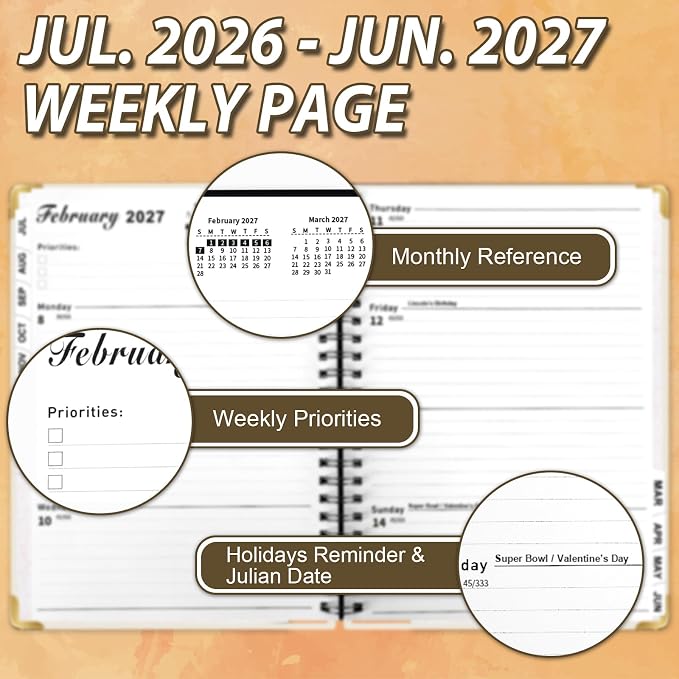 2026-2027 Planner, Weekly and Monthly Academic Planner, Jul 2026-Jun 2027, 6.3" X 8.5", Hardcover Planning Agenda Book with Bookmark, Perfect for Home, Office, Students & Busy Professionals, Elk