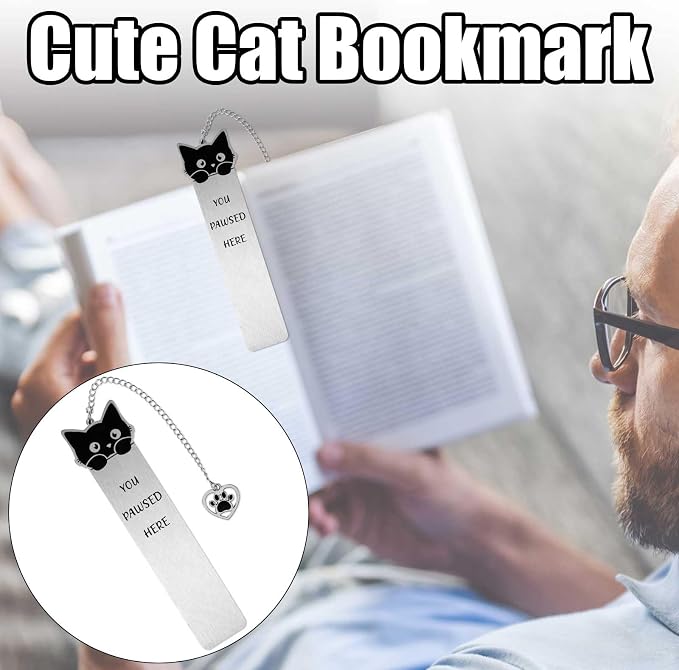 Cat Bookmark, Zinc Alloy Kitten Pet Book Marker for Women Cute Bookmark Cat Lovers Bookish Gift Funny Animals Book Mark with Heart Pendent for Reading Lovers